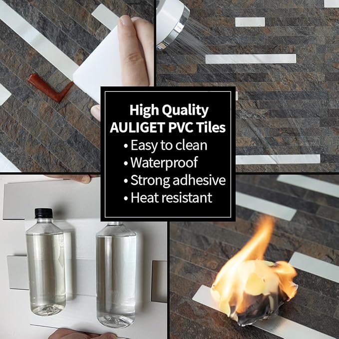 AULIGET 20 Sheets Rust Slate Peel and Stick Backsplash, PVC Mixed Metal Silver - Image 5