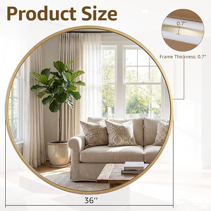 DUMOS 36 Inch Round Wall Mirror, Bathroom Mirror - Image 2