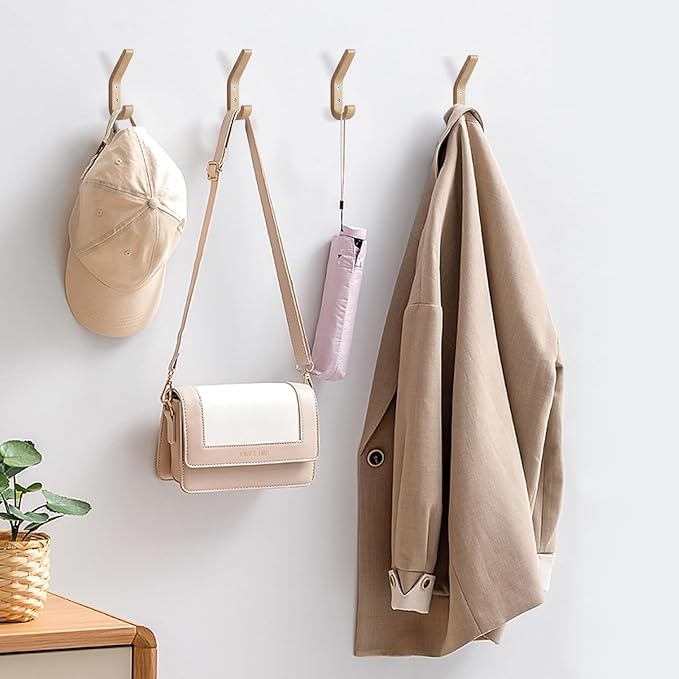 Natural Wood Wall Hooks, 4 Pack Wall Mounted Wooden Coat Hooks, Modern - Image 2