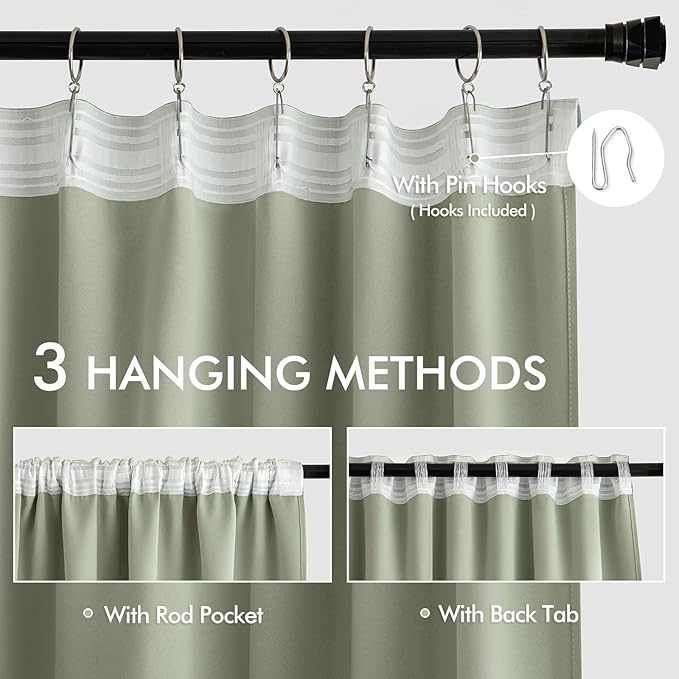 MIULEE Back Tab Sage Green Curtains 120 Inch Long 2 Panels Set - Image 3