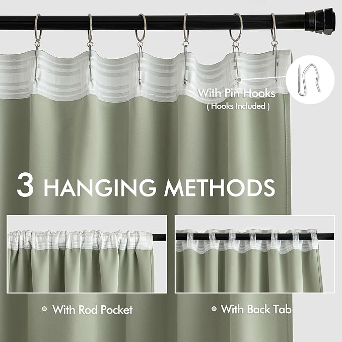 MIULEE Sage Green Back Tab Blackout Curtains 72 Inch Length 2 Panels Set - Image 3