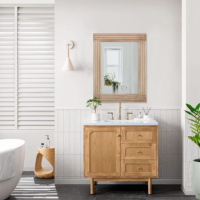 Rectangle Mirror Retro Wooden Wall-Mounted Mirrors Farmhouse Bedroom Bathroom - Image 6