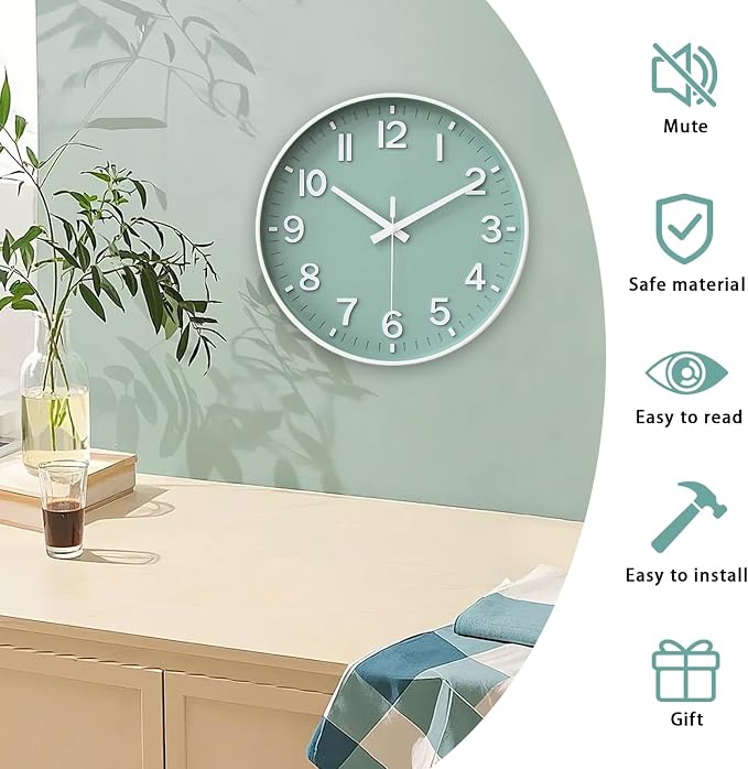 HZDHCLH Wall Clocks Battery Operated, Wall Clock Green, 12 inch Wall Clock - Image 4