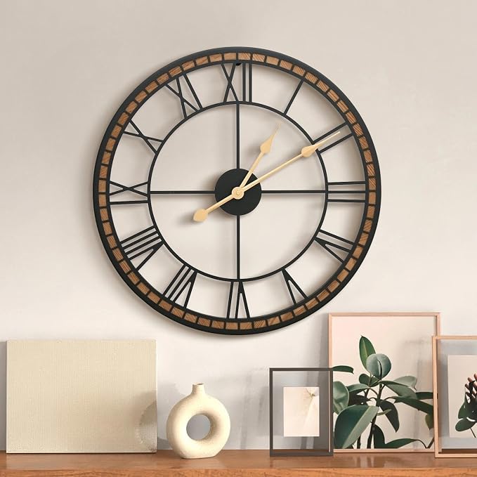 Micasso Large Farmhouse Wall Clock: 20 inch Modern Metal Black by Micasso