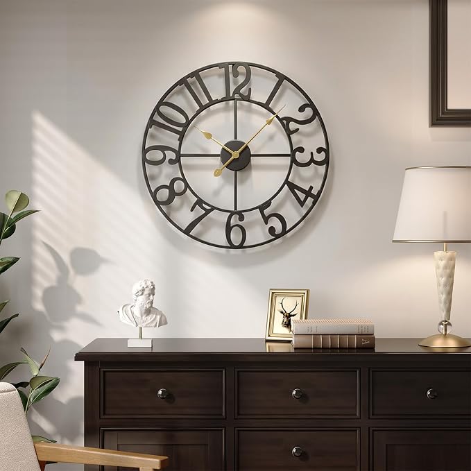Cuspin Large Wall Clock, 24 Inch Black Clocks - Image 2
