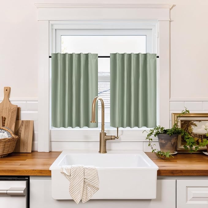 RYB HOME 100% Blackout Basement Curtains 30 inches Long, Heat & UV Blocking by RYBHOME