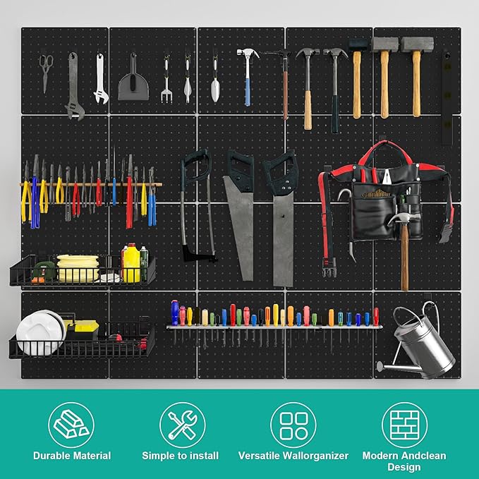 Peg Board, 4 Pack Metal Pegboard Panels Black Pegboards Wall Organizer - Image 3