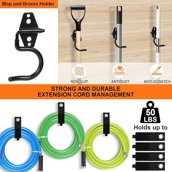 Heavy Duty Garage Hooks Storage, Anti-Slip Steel Wall Mount Multi-Size Utility - Image 4