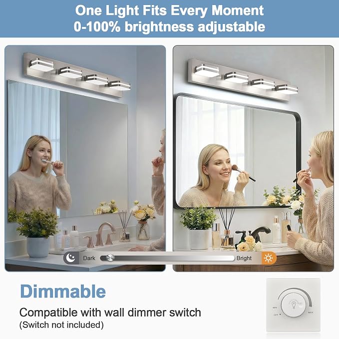 360° Rotate LED Dimmable Bathroom Vanity Light Fixtures, 1600LM Acrylic Brushed - Image 4