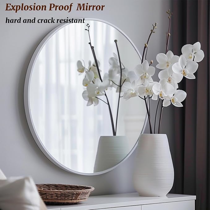 White Round Mirror 16 inch, Bathroom Mirror, Round Wall Mirrors - Image 4