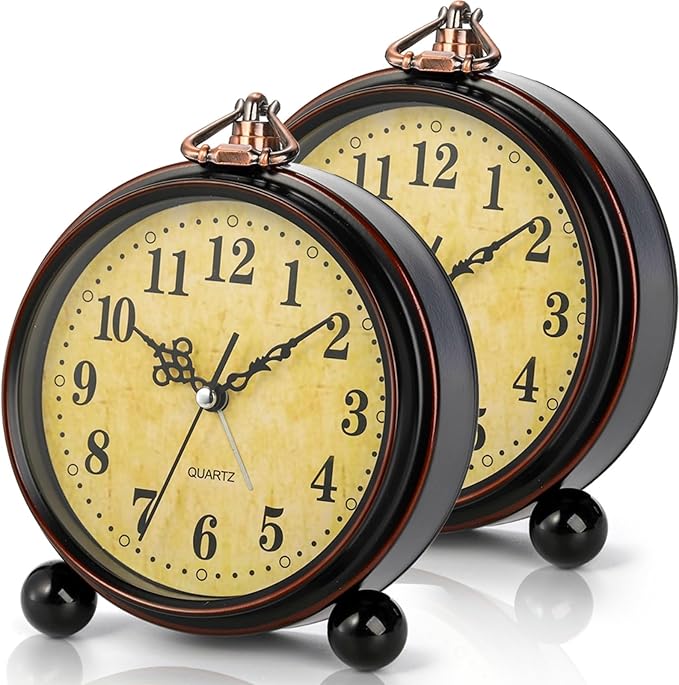 Pumtus 2 Pack Vintage Retro Analog Alarm Clocks, 5.2 Inch Silent Non Ticking by Pumtus