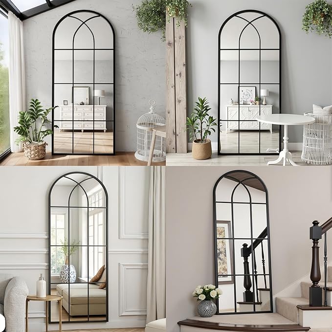 Dewfig 71"x32" Arched Window pane Full Length Mirror, Wall Mirror, Floor - Image 4