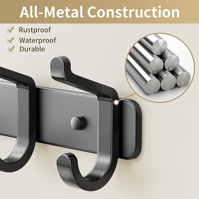pickpiff Coat Rack Wall Mounted Heavy-Duty: Metal Coat Hanger 6 Hooks - Image 2