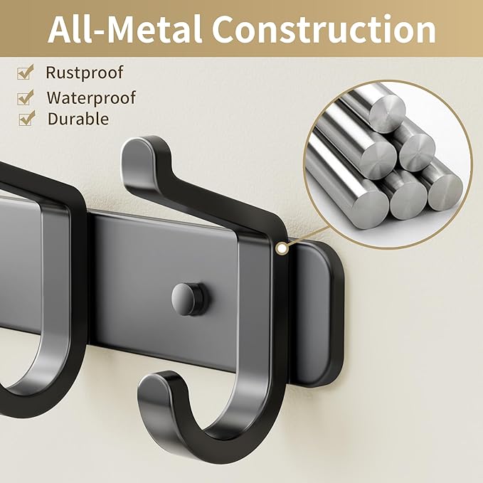 pickpiff Coat Rack Wall Mounted Heavy-Duty: Metal Coat Hanger 6 Hooks - Image 2
