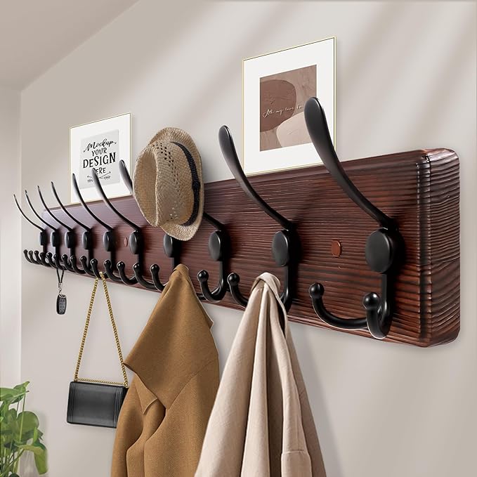 Kuhome 38.6'' Large Coat Rack Wall Mount Coat Hooks Coat Hanger - Image 4