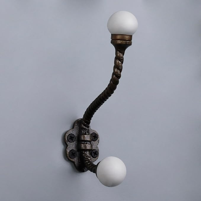 Indian Shelf 6 Pieces Heavy Duty Double Prong White Decorative Coat Hooks - Image 4