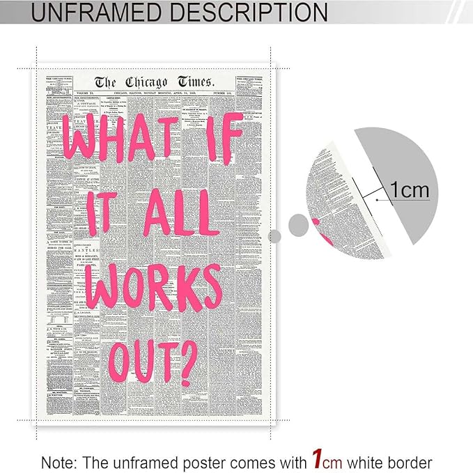 Drimiler What If It All Works Out Poster Retro Newspaper Pink Font Canvas Wall - Image 3