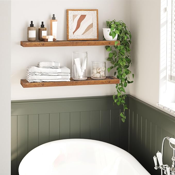 HOOBRO Floating Shelves for Wall, Wall Mounted Shelf Set of 2, 31.5" Hanging - Image 5