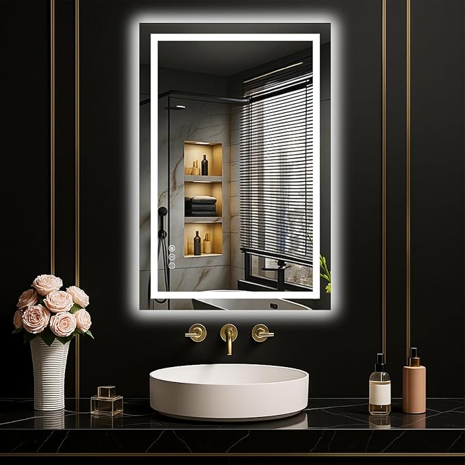 LOAAO 20"x30" LED Mirror for Bathroom, Lighted Bathroom Mirror by LOAAO