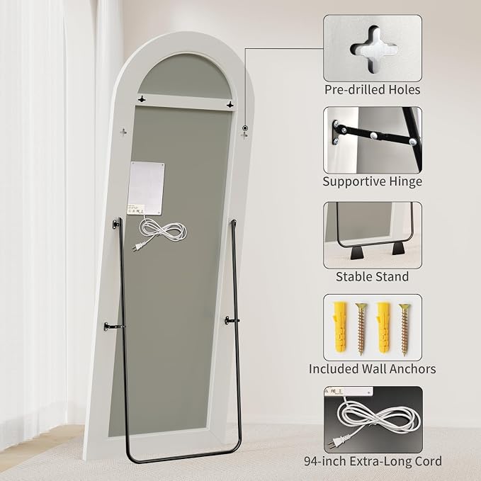 Koonmi Full Length Mirror with LED Lights 65"x26" with Dimming & 3 Color - Image 7