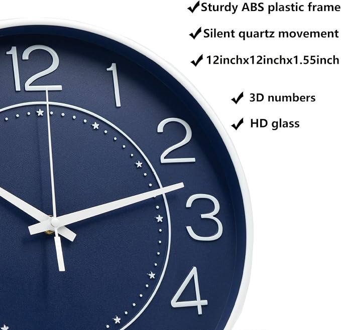 HZDHCLH 12inch Wall Clocks Battery Operated, Quartz Movement, Silent Non - Image 3