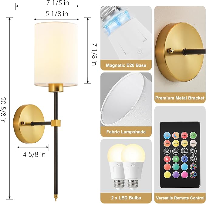 Battery Operated Wall Sconce Set of Two, Wireless Rechargeable Wall Light - Image 7