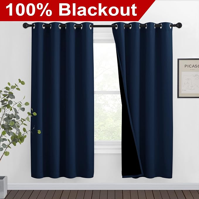 NICETOWN Complete 100% Blackout Curtain Set, Thermal Insulated & Energy - Image 2
