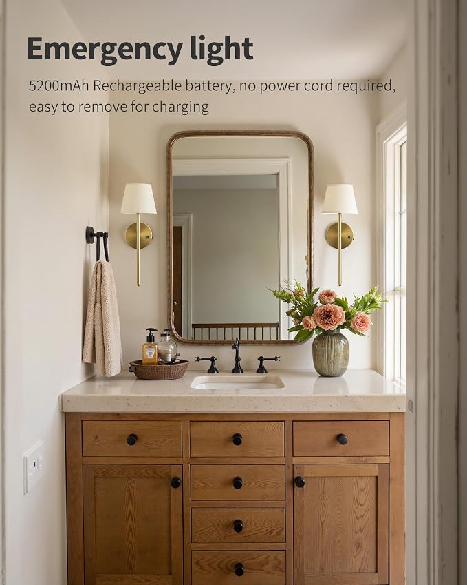 Gold Wall Sconces Set of Two, Small Rechargeable Battery Operated Wall Lamp - Image 3