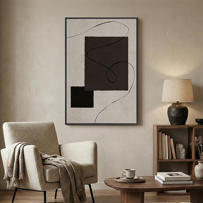 Framed Modern Black and White Neutral Abstract Wall Art, Contemporary - Image 5
