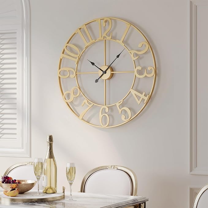 Cuspin 20 Inch Wall Clock Gold, Large Decorative Wall Clocks Battery-Operated - Image 3