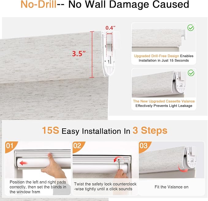 AOSKY No Drill Cordless Blackout Roller Shades - Image 4