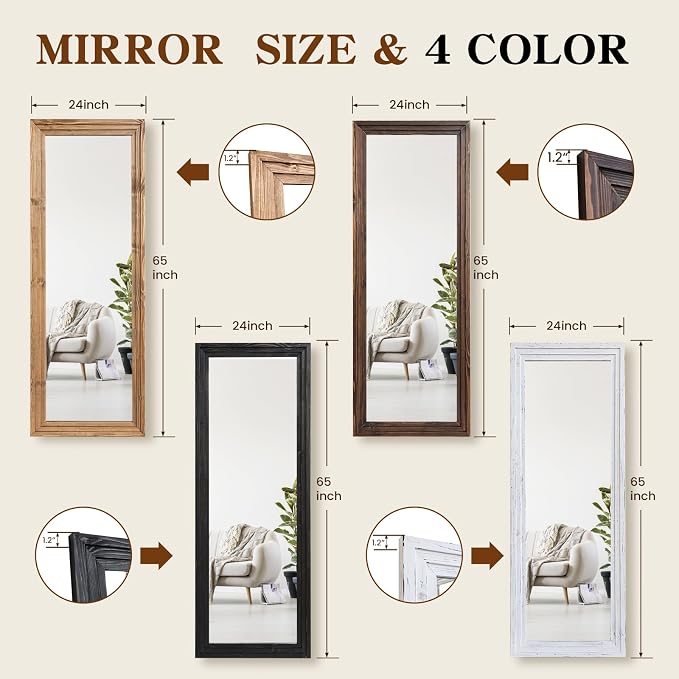 Full Length Mirror 65"x24" Solid Wood Frame Floor Large Mirror - Image 2