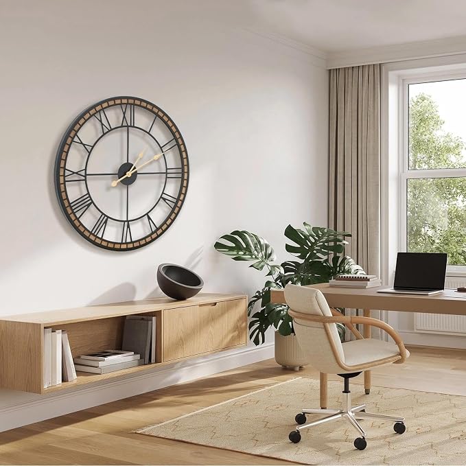 Micasso Large Farmhouse Wall Clock: 24 inch Modern Metal Black - Image 6