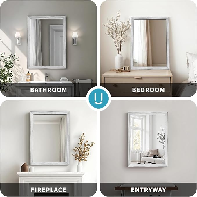 White Wood Effect Framed Wall Mirror, 20x30 Rectangle Mirror, Anti-desilvering - Image 8