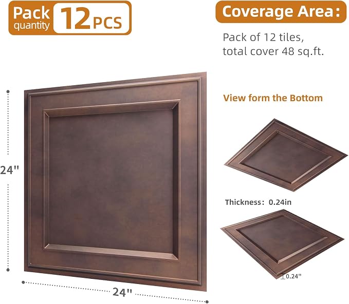 WOWSTAR 12-Pack 24"x24" Drop Ceiling Tiles, Waterproof Glue up Ceiling Panels - Image 4