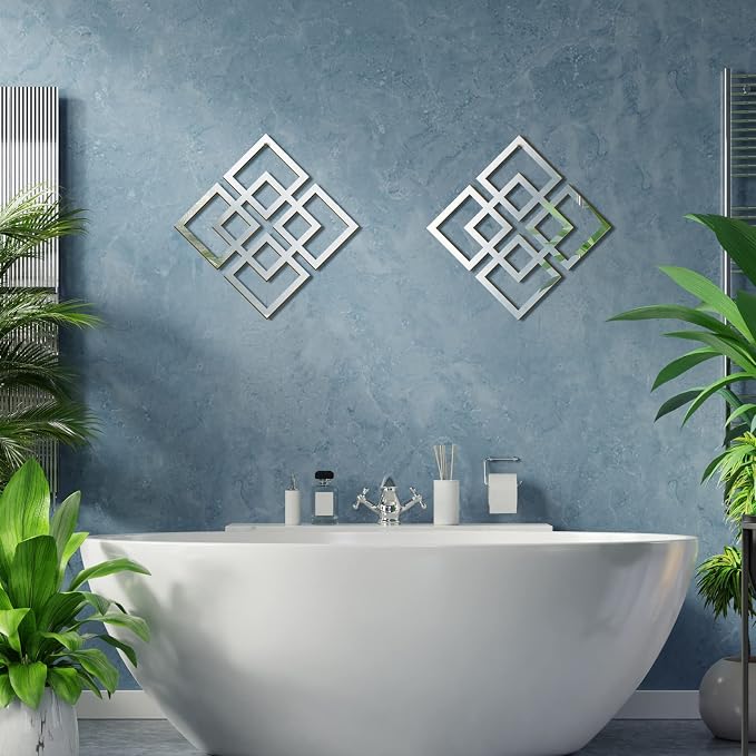 Weysat Wall Mount Home Mirror, 2 Pieces Silver Square Decorative Mirror - Image 5