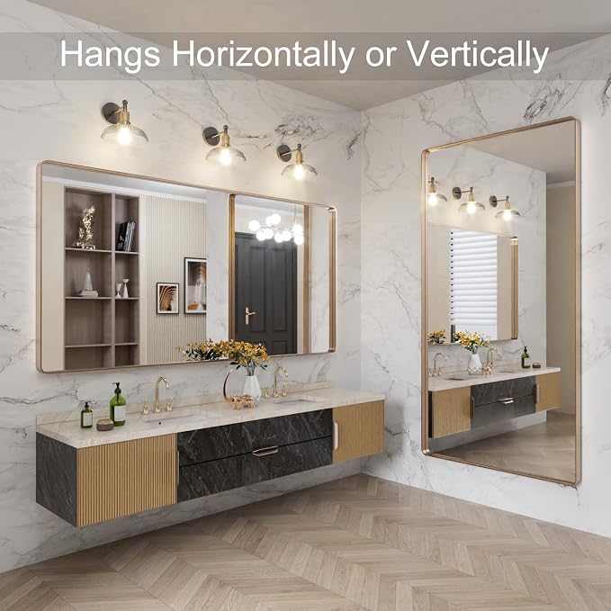 LOAAO 72”X36” Gold Bathroom Mirror, Rounded Rectangle Gold Frame Mirror - Image 4