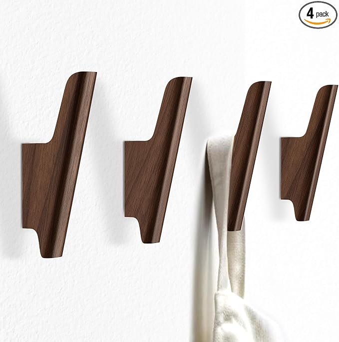 Wood Wall Hooks 4 Pack Coat Hooks Wall Mount Walnut Wooden Hooks by FCOWK