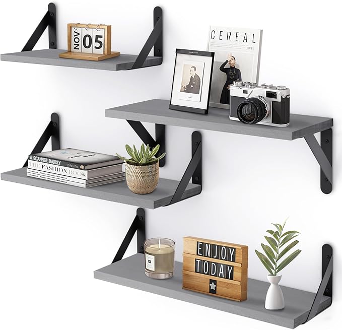 YGEOMER Floating Shelves for Wall, Different Sizes Gray Wall Shelves for Living by YGEOMER
