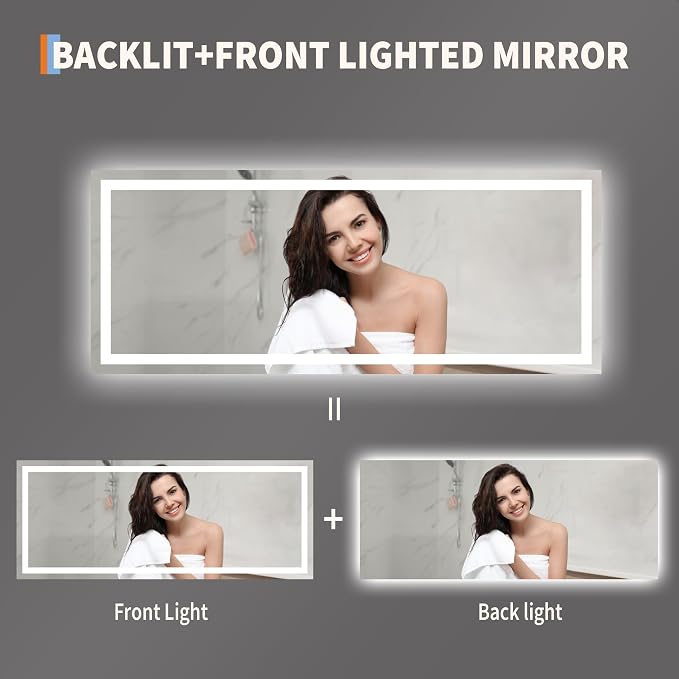 LED Bathroom Mirror 60 x 24 inch, Lighted Bathroom Vanity Mirror - Image 3