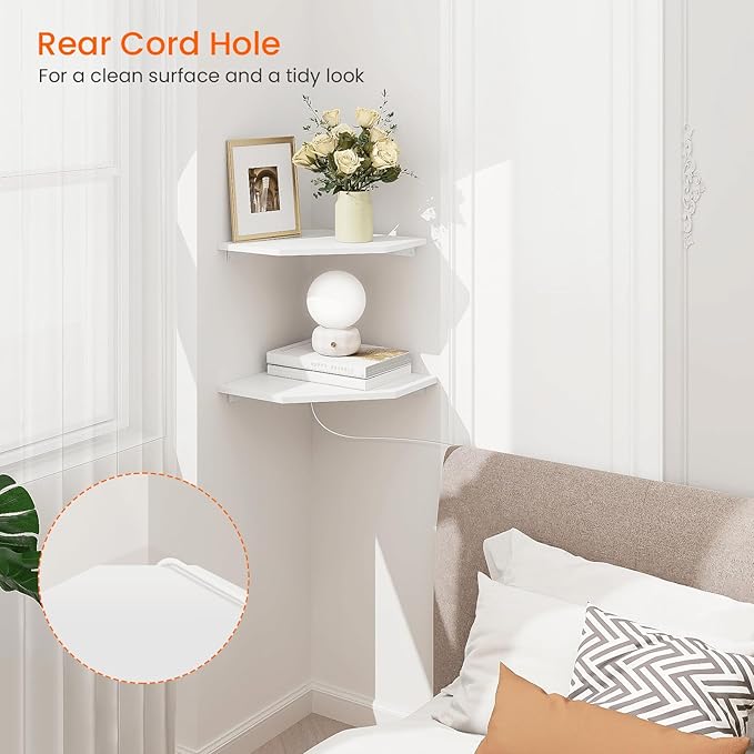 Homode Corner Shelf Wall Mount, Cable Box, 2 Tier Wood Hanging Storage Shelf - Image 5