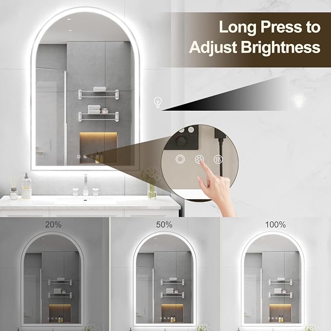 Arched LED Mirror for Bathtoom 24"x36", Shatterproof, Touch Sensor, 3 Color - Image 5