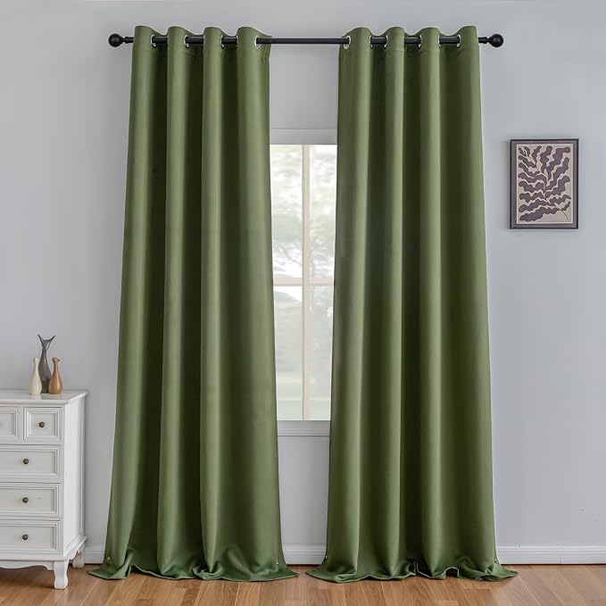IGEMAEVE Olive Green Curtains 108 Inch Length 2 Panels Set, Light Filtering by IGEMAEVE