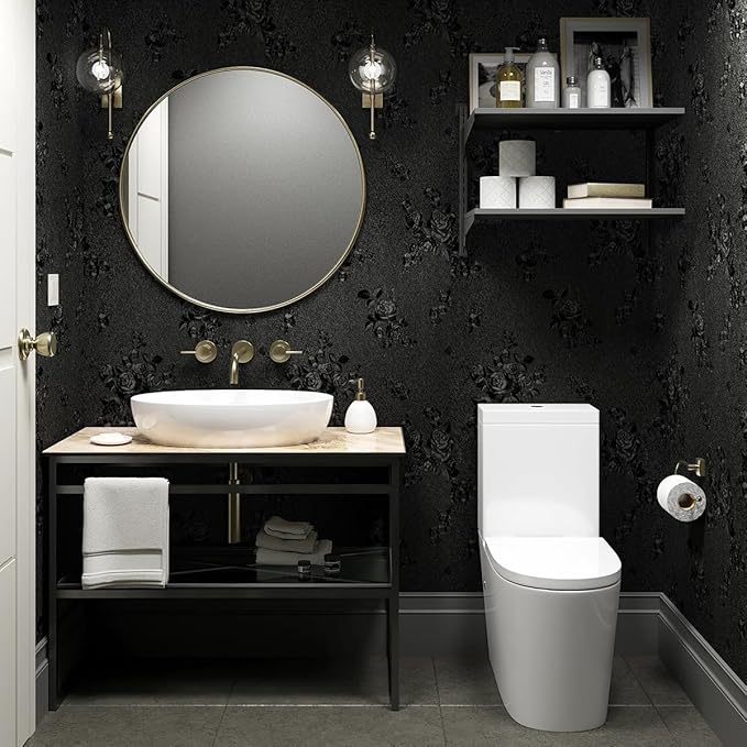 Erfoni Black Peel and Stick Wallpaper Black Floral Embossed Contact Paper - Image 5