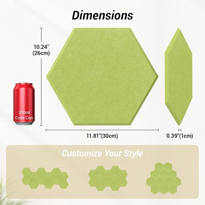 12 Pack High Density Hexagon Acoustic Panels, TONOR 12"x 10"x 0.4" Soundproof - Image 4