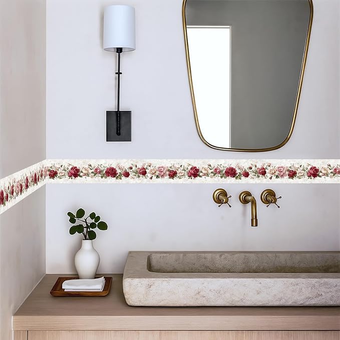 Vintage Rose Wallpaper Border 196x4 Inch Removable Wall Border Peel and Stick - Image 3