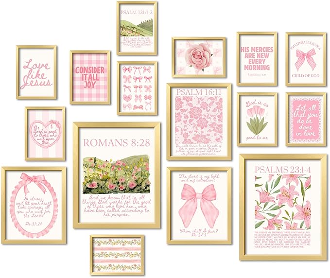 16 PCS Framed Christian Coquette Wall Art Decor, Gallery Wall Frame Set by ANERZA