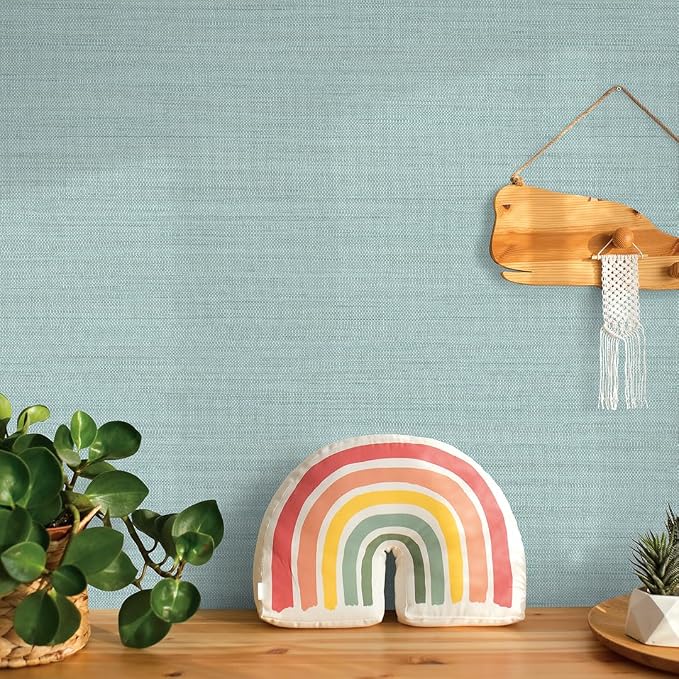 Tempaper Textured Seaglass Green Horizontal Faux Grasscloth Removable Peel and - Image 8