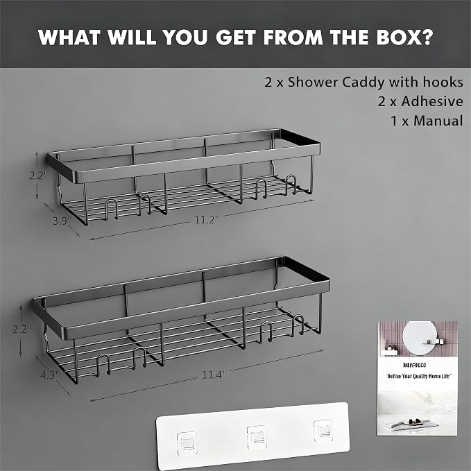 Moforoco Shower Caddy Shelf Organizer Rack, Self Adhesive Black Bathroom - Image 2
