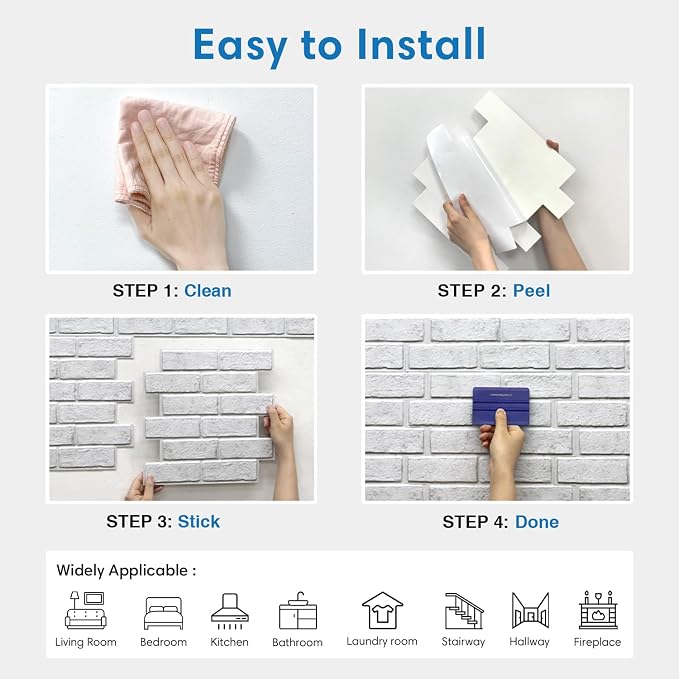 COMSTICKC 3D Faux White Brick Wall Panels Peel and Stick Wall Stickers - Image 8